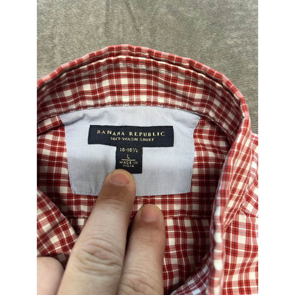 Banana Republic‎ Men's Soft Wash Shirt Red Checkered Button Down Long Sleeve